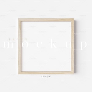 Square Wood Frame Mockup/Modern Digital Mockup/Minimalist 1x1 Wood Framed Art Display/Simple Square Frame Template/JPG PSD Smart Object/D158
