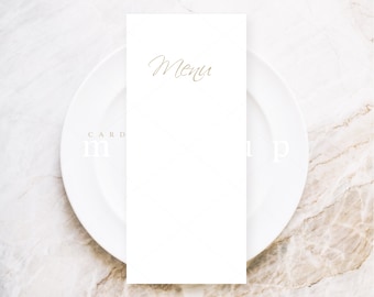 Wedding Menu Card Mockup: 4x9 Minimalist Stationery (JPG, PSD)