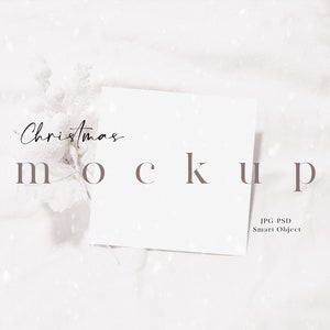 Kerstkaart mockup/vierkante wenskaart mockup met SNEEUW sjabloon/vakantie mockup sjabloon/JPG PSD Smart Object/H85