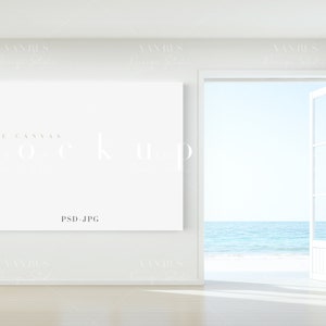 Large Canvas Mockup/Beach House Interior Design/Modern Bright Living Room Mockup/Large Horizontal Canvas Art Display/JPG PSD Smart/N38