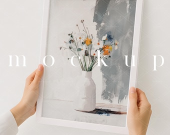 Weißer Bilderrahmen Mockup: Modernes 13x18 Kunstdisplay (JPG, PSD)