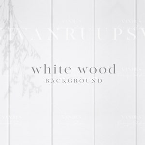 May include: White wood background with a shadow of a plant hanging from the top. The text "white wood background" is written in the centre of the image.