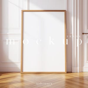 Wood Frame Mockup in Bright Scandinavian Apartment/Minimalist Modern Vertical DIN A Digital Frame/Canvas Poster Interior Mockup/JPG PSD/L166