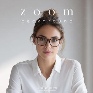 Puede incluir: Una mujer con gafas y una camisa blanca, con el texto "ZOOM background" encima. La imagen es un retrato profesional, adecuado para usar como fondo virtual.