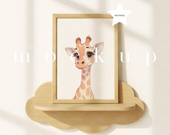 A4 Nursery Mockup: Scandinavian Frame, Cloud Shelf (JPG PSD)