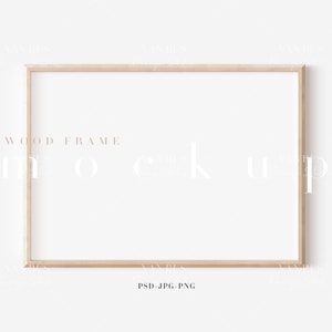 A4 Wood Frame Mockup/Modern Digital Mockup/Minimalist Wood Framed Art Display/Simple Horizontal Frame Template/PNG JPG PSD Smart Object/M482