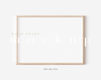 A4 Wood Frame Mockup/Modern Digital Mockup/Minimalist Wood Framed Art Display/Simple Horizontal Frame Template/PNG JPG PSD Smart Object/M482