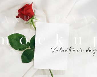 Valentine's Day Card Mockup: Red Rose Shadow (JPG, PSD)