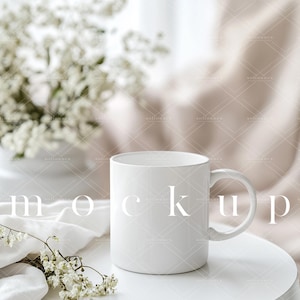 Spring Mug Mockup/Floral Elegant 11 oz Coffee Mug Mockup/White Mug Design/Ceramic Cup/One Single JPG image