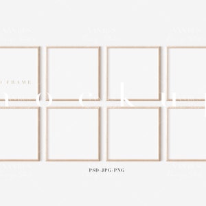 May include: Six empty square wooden picture frames with a light brown finish, arranged in two rows of three, on a white background.