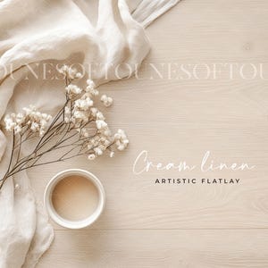 Artistic Background Mockup Image/Styled Flatlay Product Backdrop/Boho Digital Stock Image Table Display/Cream Linen/One Single JPG image/L65