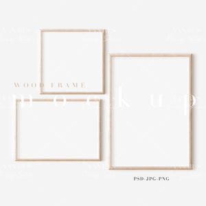 Gallery Wall Mockup/Wood Frame Mockup/A4 Minimalist Wood Framed Art Display with 3 Frames/Frame Mockup Template/PNG JPG PSD Smart Object/N86