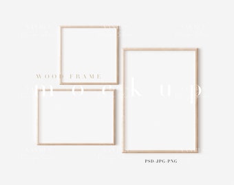Wood Frame Mockup: Gallery Wall Art Display (PNG JPG PSD)