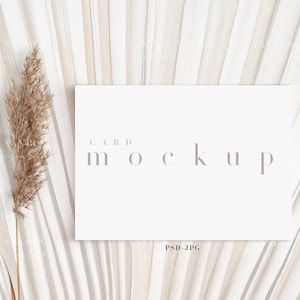 5x7 Boho Card Mockup / Pampas Bladeren Design / Moderne Digitale Wenskaart Mockup / Bruiloft Mockup / Eenvoudig Ontwerp / JPG PSD Smart Object / N209