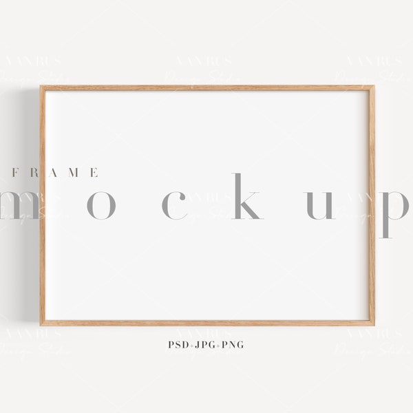 A4 Wood Frame Mockup/ Modern Thin Digital Horizontal Frame Styled Mockup/Minimalist Clean Mockup/Frame Art Display/JPG PNG PSD Smart/N127