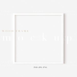 Square White Wood Frame Mockup: Modern Art Display (PNG/JPG/PSD)