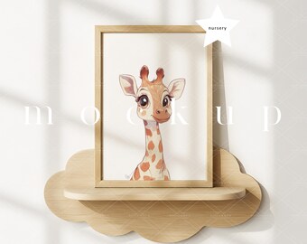 A4 Nursery Mockup: Scandinavian Frame, Cloud Shelf (JPG PSD)