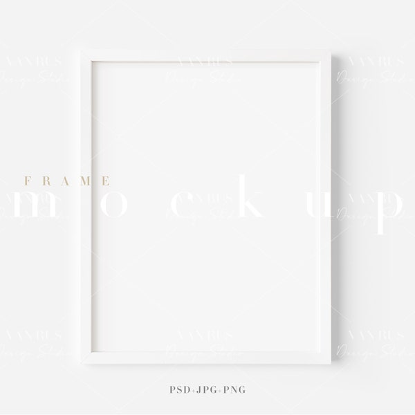 11X14 White Frame Mockup/ Modern Digital Mockup/ Minimalist White Framed Art Display/Vertical Frame Template/ PNG JPG PSD Smart Object/M366