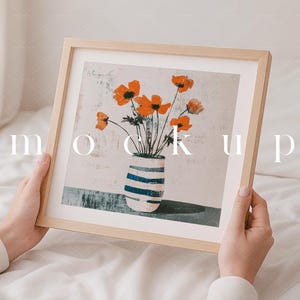 Square Wood Frame Mockup: Modern 1x1 Digital Display (JPG PSD)