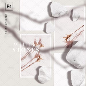 Move Everything/White Stones Scene Creator Kit/Mockup kaart en poster/Beweegbare posters/Minimalistposter/Meerdere kaarten/PSD Smart Object/S41