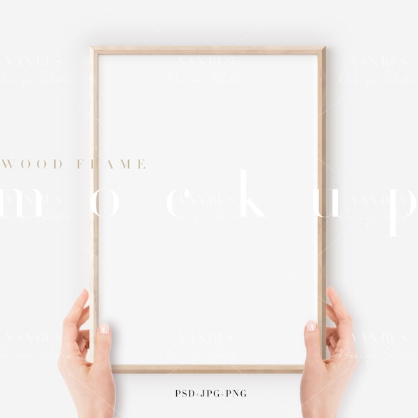 A3 Wood Frame Mockup/ Modern Digital Mockup/Minimalist Wood Framed Art Display/Simple Vertical Frame Template/ PNG JPG PSD Smart Object/N327