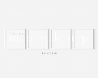 Square White Frame Mockup: Minimalist Art Display (PNG, JPG, PSD)