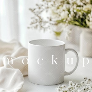 Spring Mug Mockup/Floral Elegant 11 oz Coffee Mug Mockup/White Mug Design/Ceramic Cup/One Single JPG image