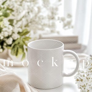 Spring Mug Mockup/Floral Elegant 11 oz Coffee Mug Mockup/White Mug Design/Ceramic Cup/One Single JPG image