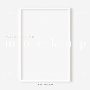 May include: White wood frame mockup with the text "WOOD FRAME" and "PSD, JPG, PNG" at the bottom.