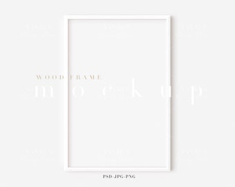 White Wood Frame Mockup: Modern Minimalist Art Display (PNG JPG PSD)