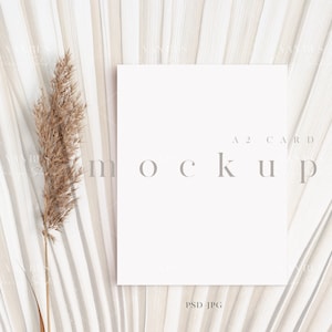 A2 Boho Card Mockup / Pampas Bladeren Design / Moderne Digitale Wenskaart Mockup / Bruiloft Mockup / Simple Design / JPG PSD Smart Object / N379