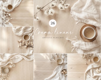 Boho Cream Linens Flatlay Mockup Bundle: Product Backgrounds (Digital Download)