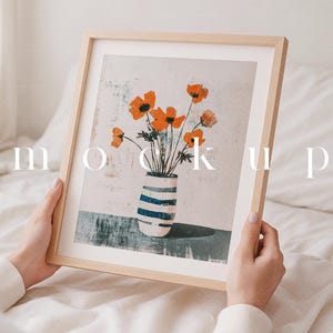 Wood Frame Mockup/ Modern 8x10 Digital Vertical Frame Styled Mockup with Person/Minimalist Clean Mockup/Frame Art Display/JPG PSD Smart/L30