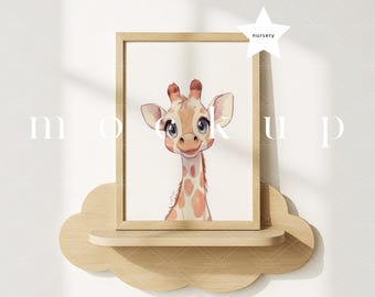 A4 Nursery Mockup: Scandinavian Frame, Cloud Shelf (JPG PSD)