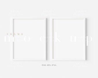 May include: Two white picture frames with a white background. The frames are empty and ready for a photo or artwork.