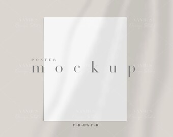 8x10 Poster Mockup: Shadow Overlay, Modern Bohemian Style (PNG PSD)