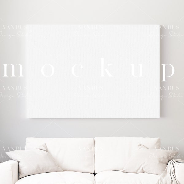 Large Canvas Mockup Template/Simple Digital Mockup/White Simple Living Room Mockup/ Horizontal Large Framed Art Display/JPG PSD Smart/D70