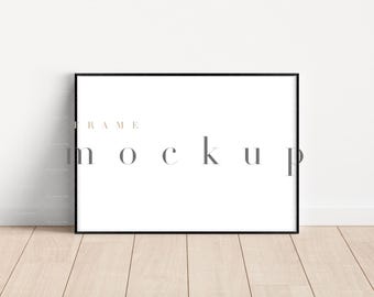 A4 Frame Mockup: Simple Black Frame, Wood Floor (JPG PSD Digital Download)