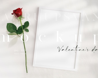 Valentine's Day Frame Mockup: 5x7 White Vertical Template (PSD, JPG)