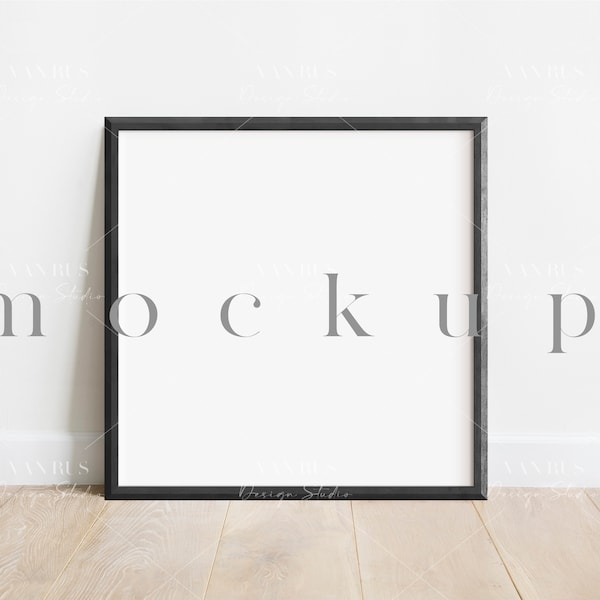 1x1 Black Frame Mockup/ Digital Mockup /Simple Square Styled Mockup/1:1 Black Frame Wood Floor Display/ PNG JPG PSD Smart Object/H28