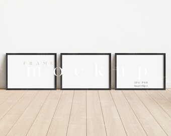 A4 Schwarzer Rahmen Mockup Trio: Modernes minimalistisches Display (JPG PSD)