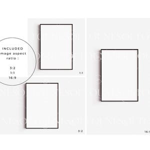 May include: Three black frames with white backgrounds, showing different aspect ratios: 3:2, 1:1, and 16:9.