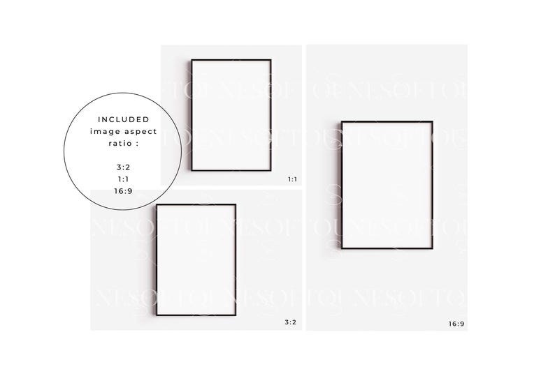 May include: Three black frames with white backgrounds, showing different aspect ratios: 3:2, 1:1, and 16:9.