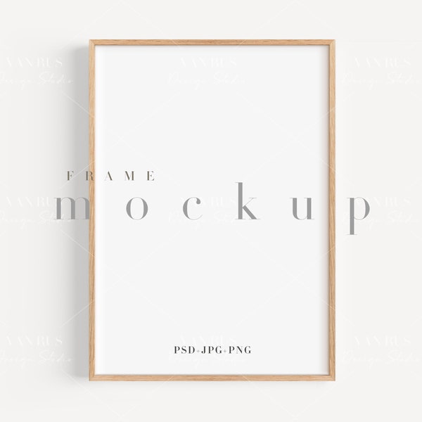 A4 houten frame mockup / moderne dunne digitale verticale frame gestylede mockup / minimalistische schone mockup / frame art display / JPG PNG PSD smart / m455