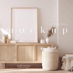Interior Mockup Frame/Scandinavian Room Mockup/Modern Interior Design/Nordic Calm Bohemian Bright Neutral Interior/JPG PSD Smart Object/L236