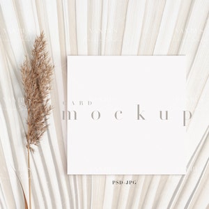 Quadratische Boho Karte Mockup/Pampas Blätter Design/Moderne digitale Grußkarte Mockup/Hochzeit Mockup/Einfaches Design/JPG PSD Smart Object/N202