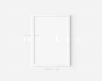 Small 5X7 White Frame Mockup/Modern Digital Mockup/Minimalist White Framed Art Display/Vertical Frame Template/PNG JPG PSD Smart Object/N221