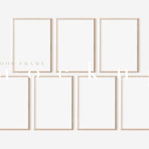 May include: Five wood frames in a light brown color, arranged in a grid pattern on a white background. The frames are all the same size and have a simple, modern design.