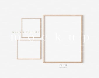 Minimalist Gallery Wall Mockup: Wood Frame Art Display (JPG, PSD)