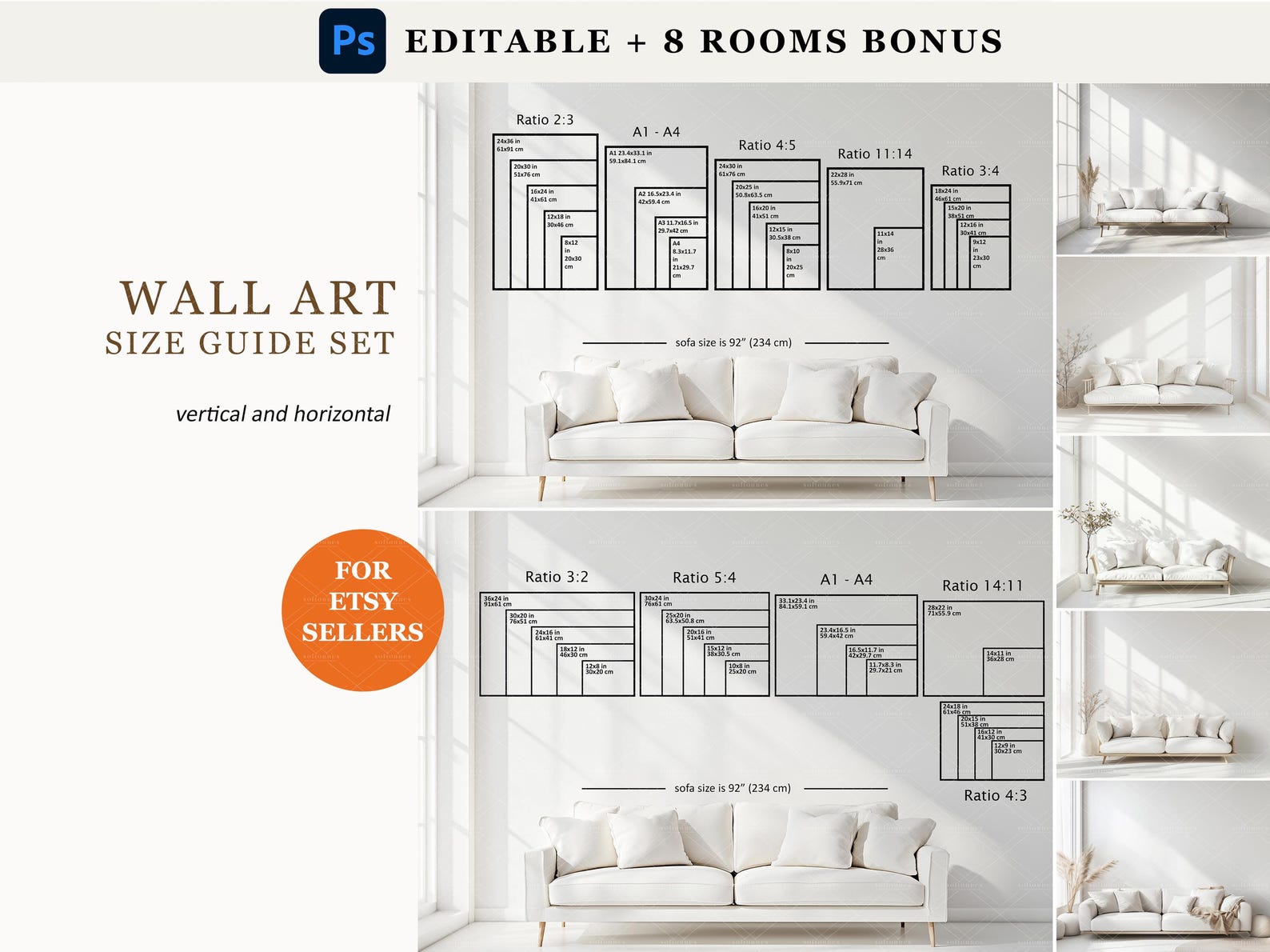 Editable Etsy Shop Size Guide: Wall Art Display Mockup (JPG/PSD Digital ...
